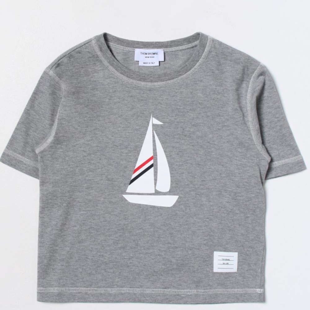 Thom Browne Gray  Kids Tee with Sailboat Sz 12